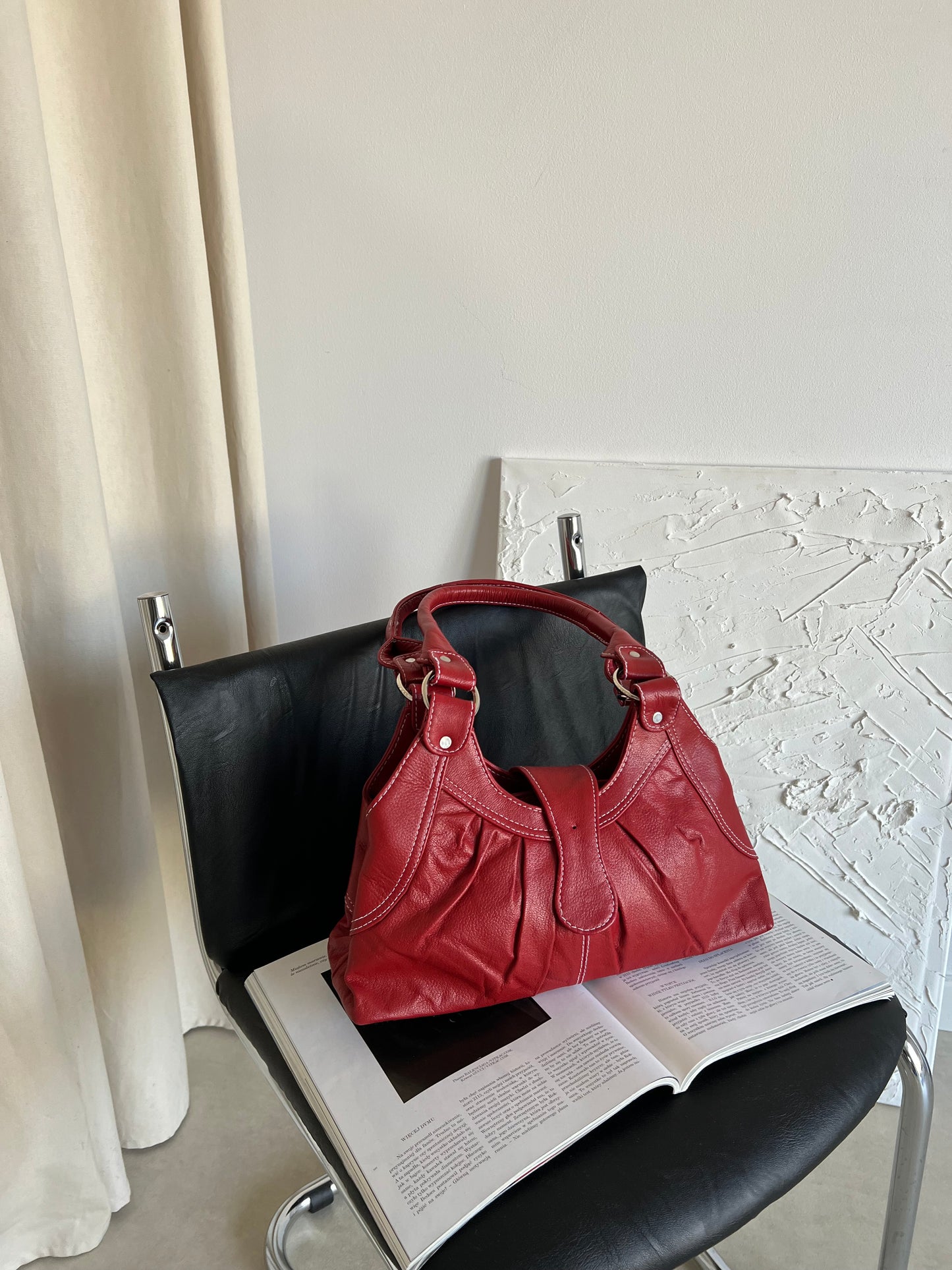 Red bag made of genuine leather
