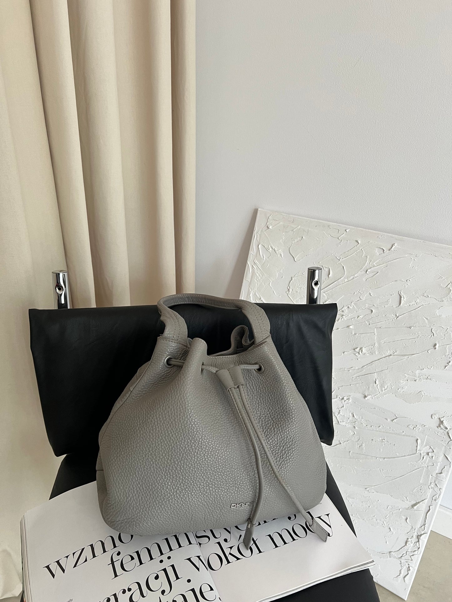 Gray DKNY bag made of genuine leather