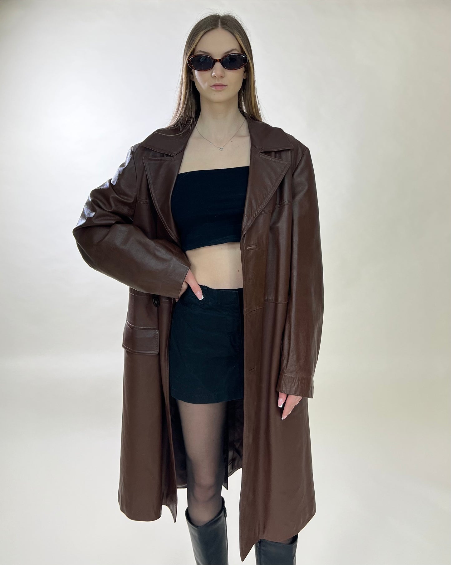 Brown genuine leather coat