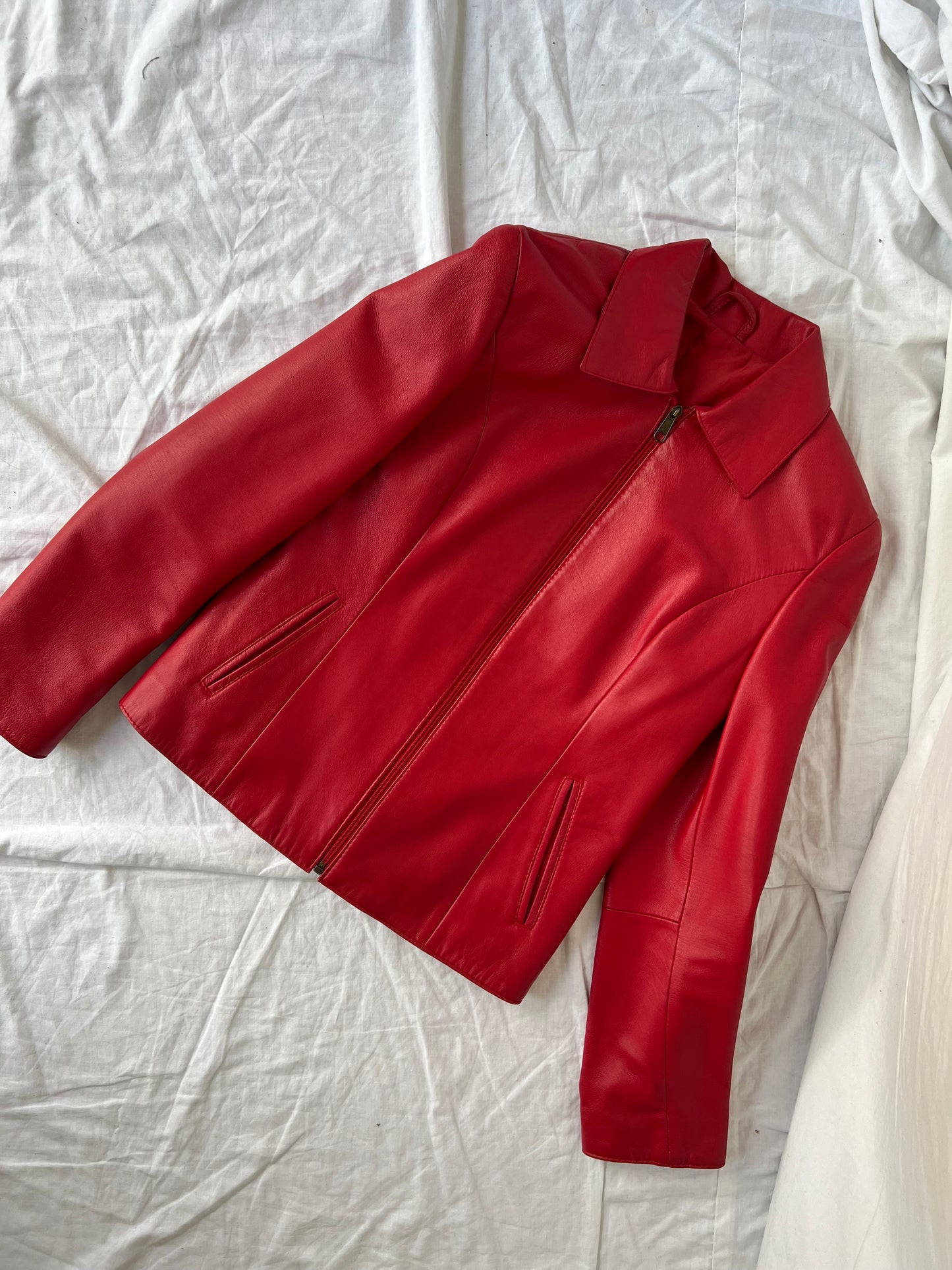 Red genuine leather jacket