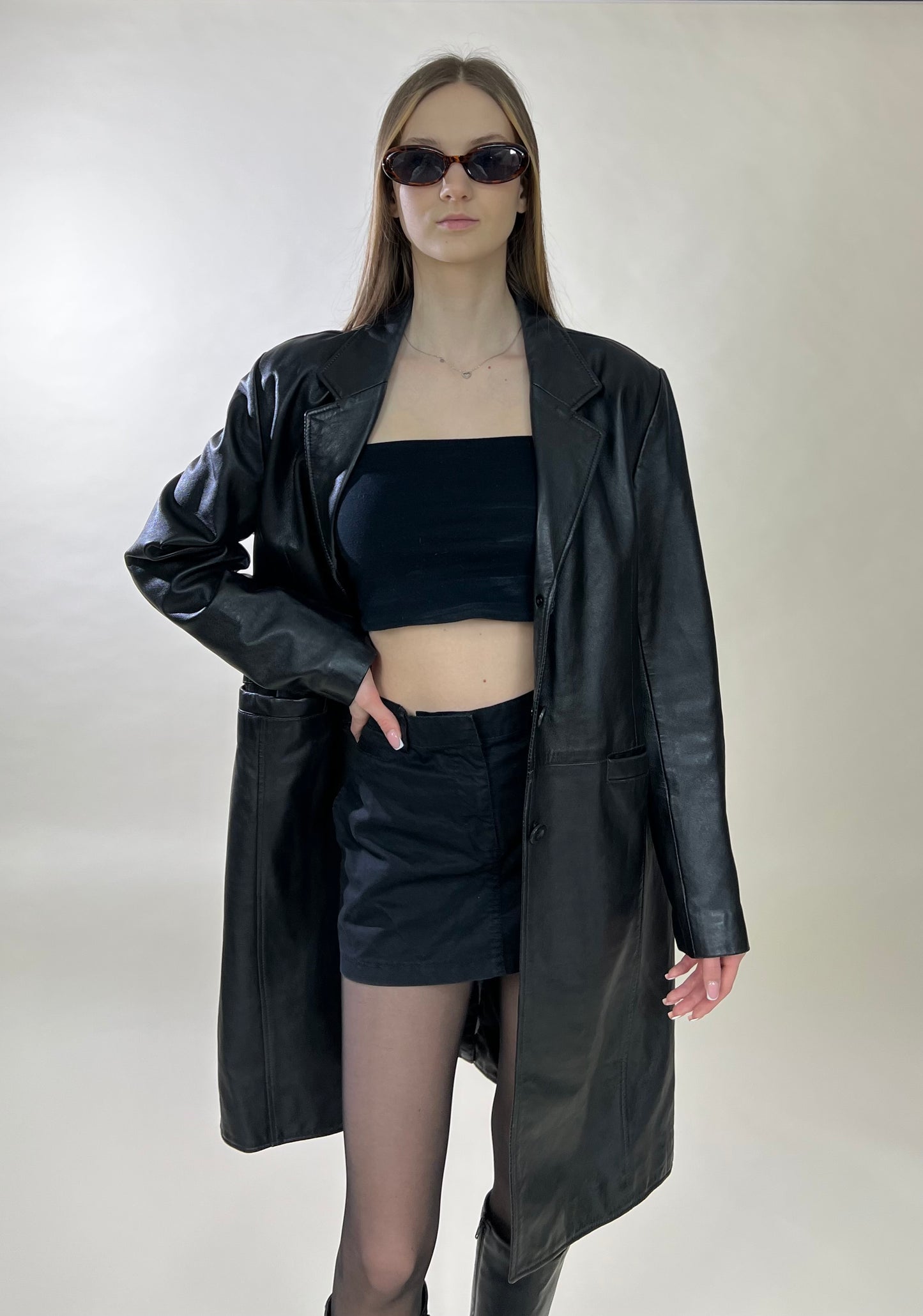 Black genuine leather coat