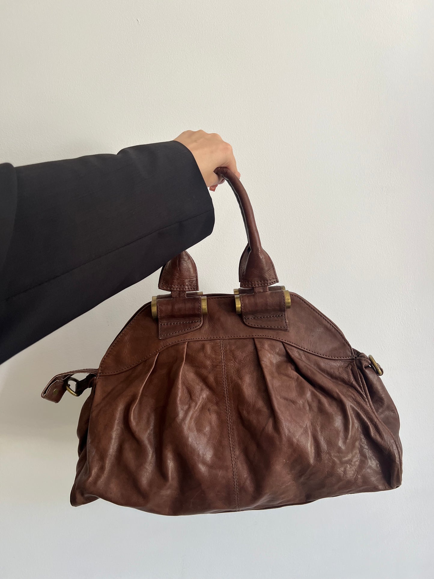 Brown bag made of genuine leather