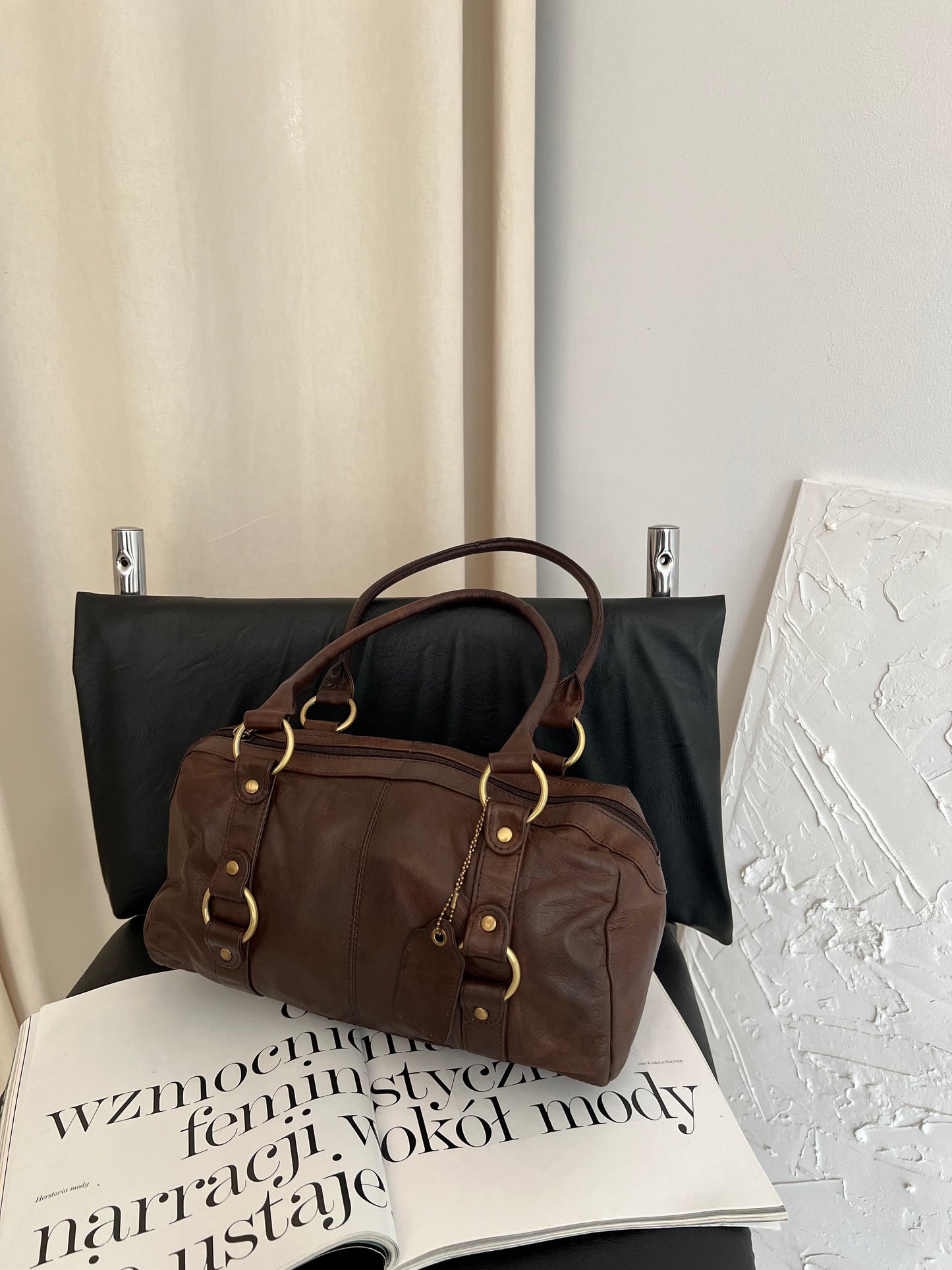 Brown bag made of genuine leather