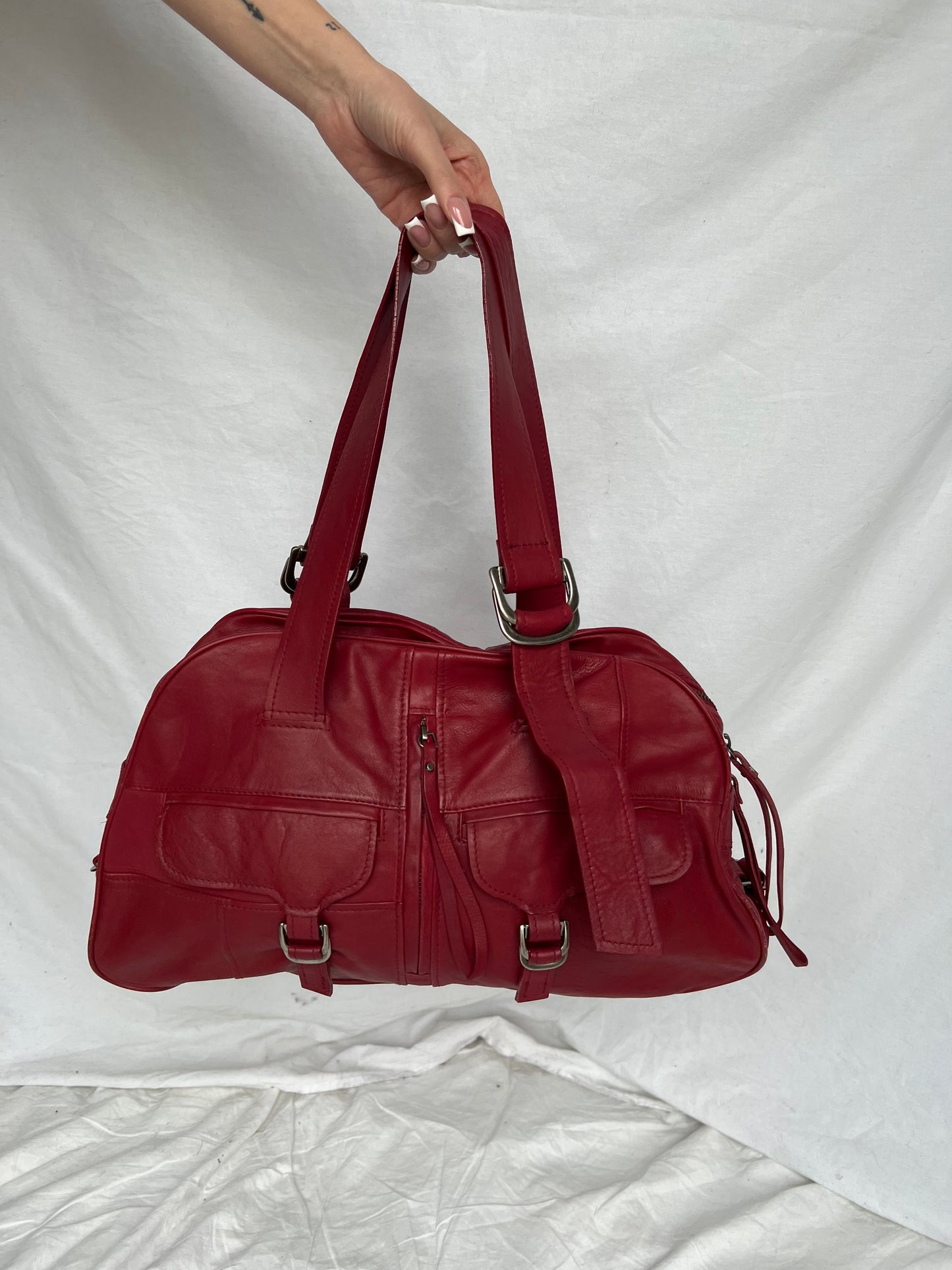 Red bag made of natural leather