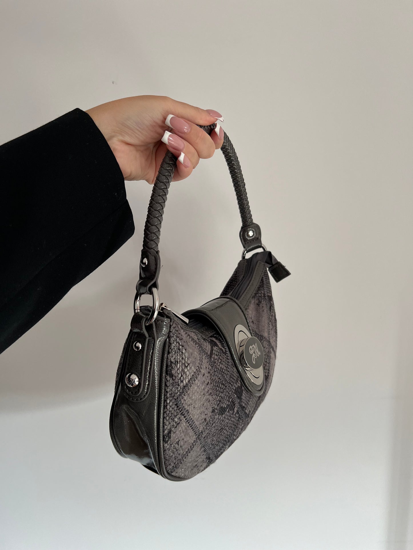 Gray snake print bag