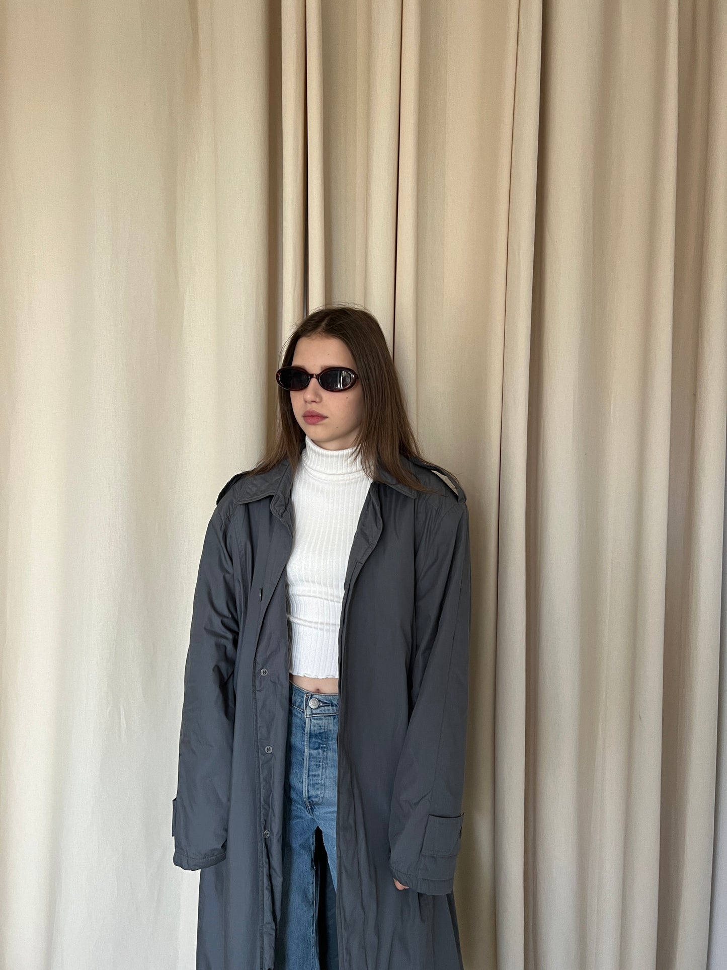 Gray insulated trench coat