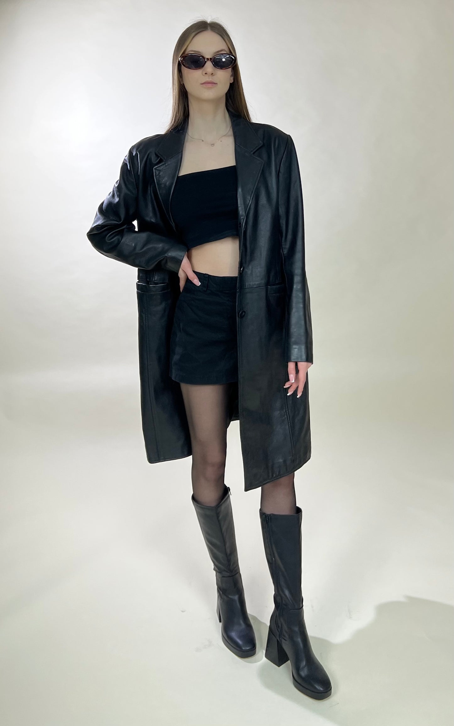 Black genuine leather coat