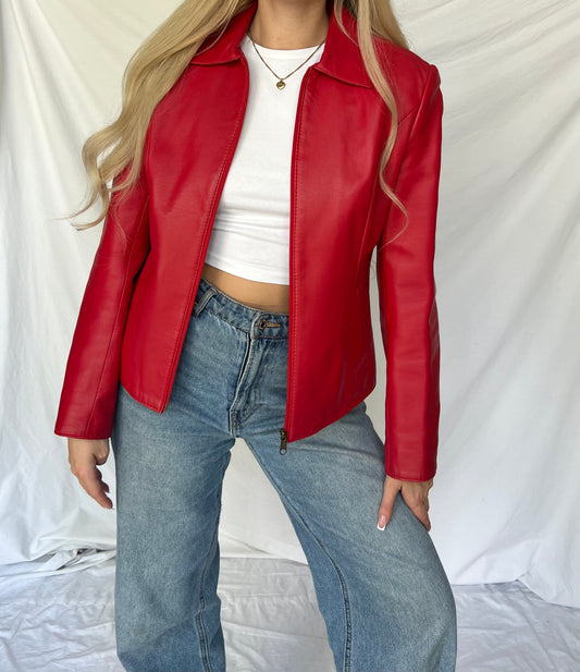 Red genuine leather jacket