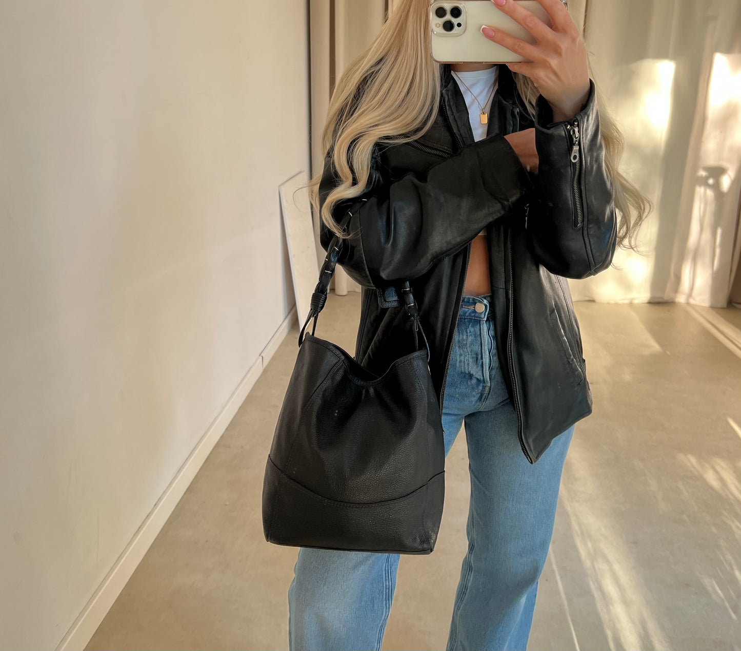 Black genuine leather bag