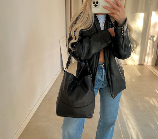 Black genuine leather bag