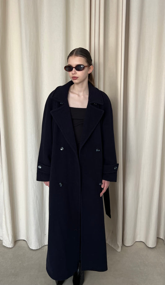 Granatowy płaszcz 100% wełna