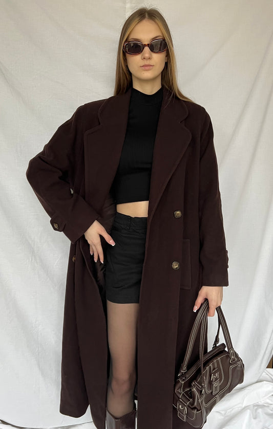 Brązowy płaszcz 100% wełna