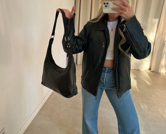 Black leather bag